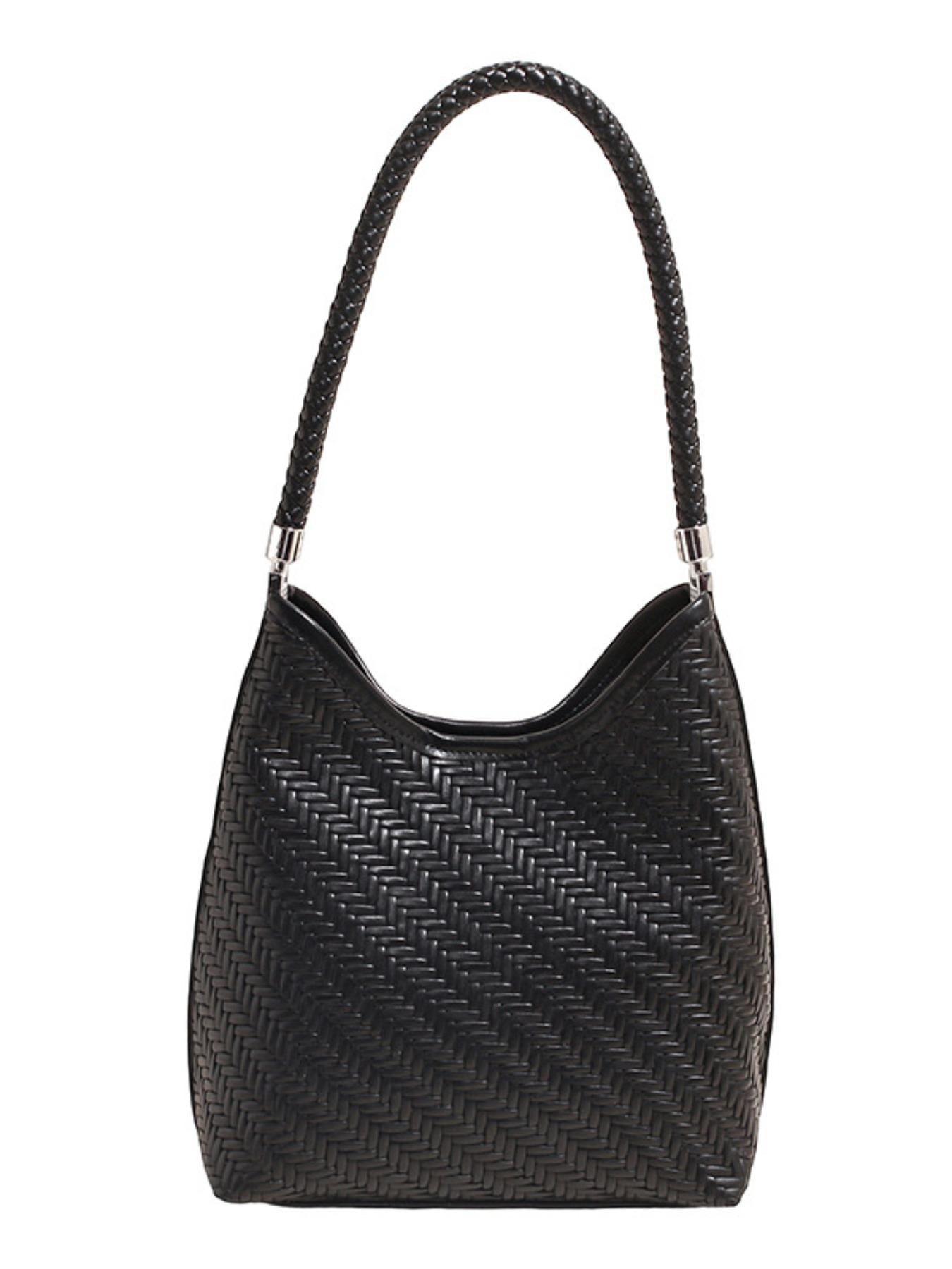 New Minimalist Woven Bucket Bag, Large Capacity Casual Lazy Style Shoulder Tote, Trendy Fashion Accessory for Everyday Use