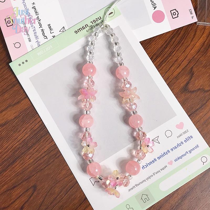 5-Pack Blue Flower Beaded Phone Charm Strap, Acrylic Beaded Wrist Lanyard with Floral & Pearl Details, Universal Chain for Phone Cases, Keychains, CCD Cameras & Bags