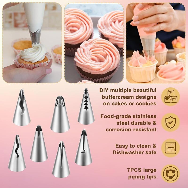 8PCS Pleated Skirt Piping Tips Set, Stainless Steel Cake Decorating Tips Nozzle Piping Set Frosting Icing Tips with Cleaning Brush for Pastry Fondant Cupcakes Cake Decorating