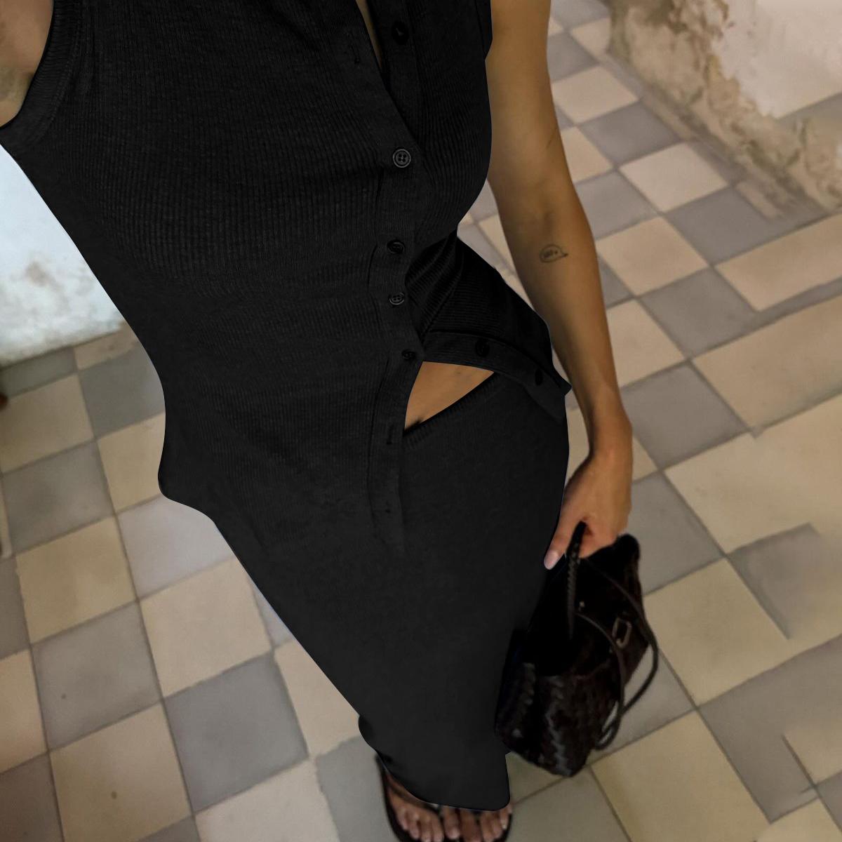 Ribbed Button Front Tank Top & Midi Fishtail Skirt Two Piece Set Women's 2025 Summer Casual Elegant Slim Bodycon Suit for Night Party Club Beach Vacation Outfits Suit