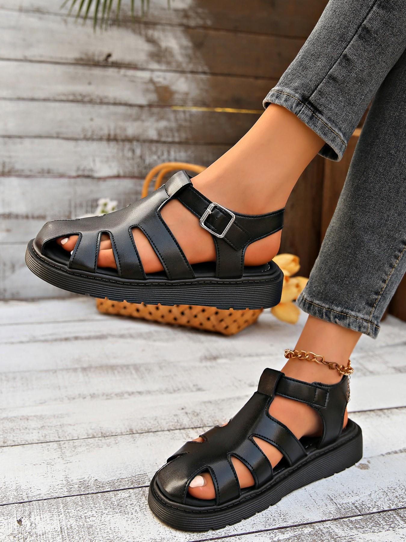 Thick Sole Sandals, Summer New Fashion, Versatile Toe Cover Roman Shoes, Height-Boosting Casual Beach Shoes, Trendy and Comfortable