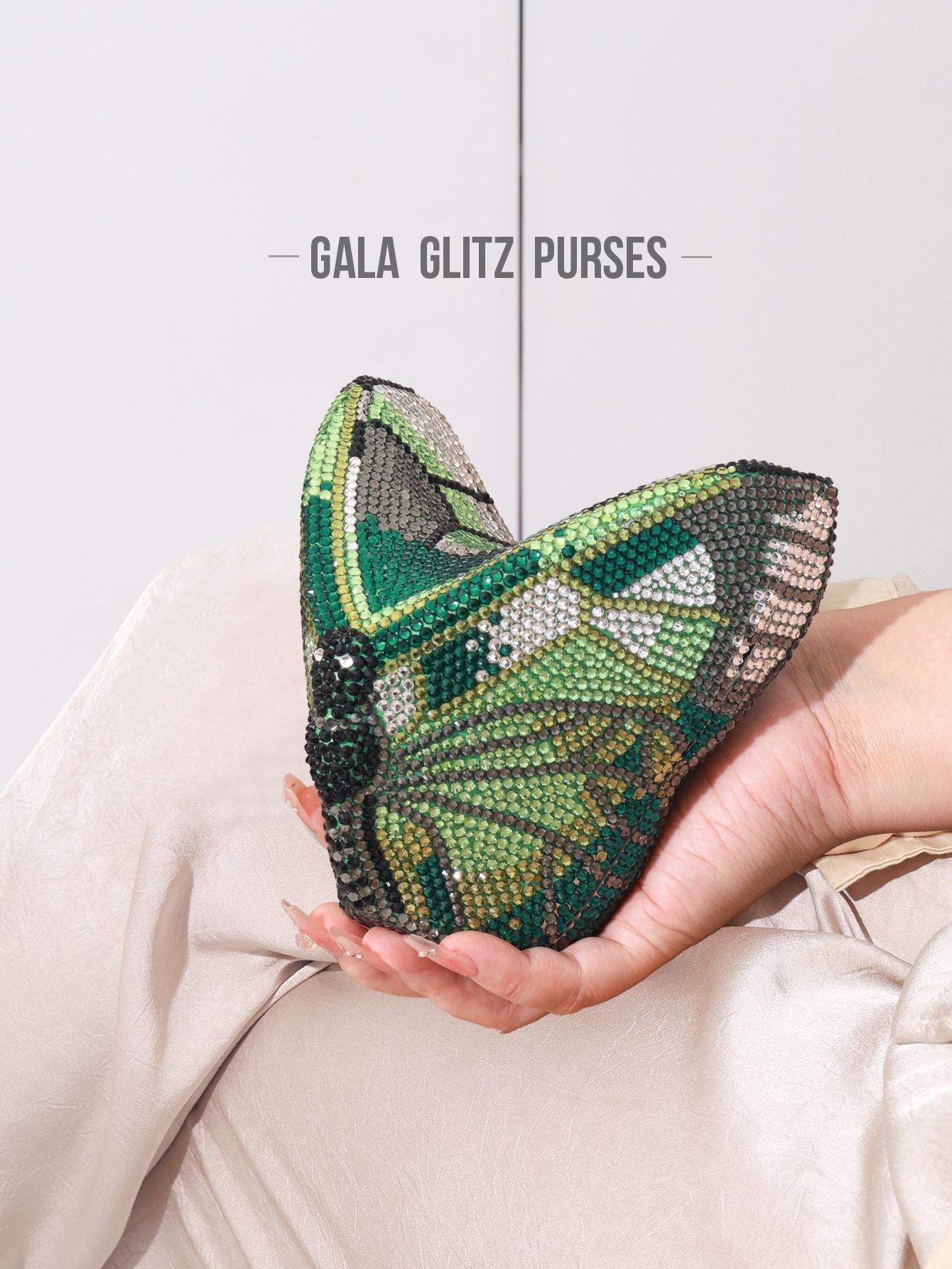 Shimmering Butterfly Shape Evening Clutch, Crystal Wedding Party Bag, Handmade Metal Diamond Purse, Perfect for Weddings and Parties