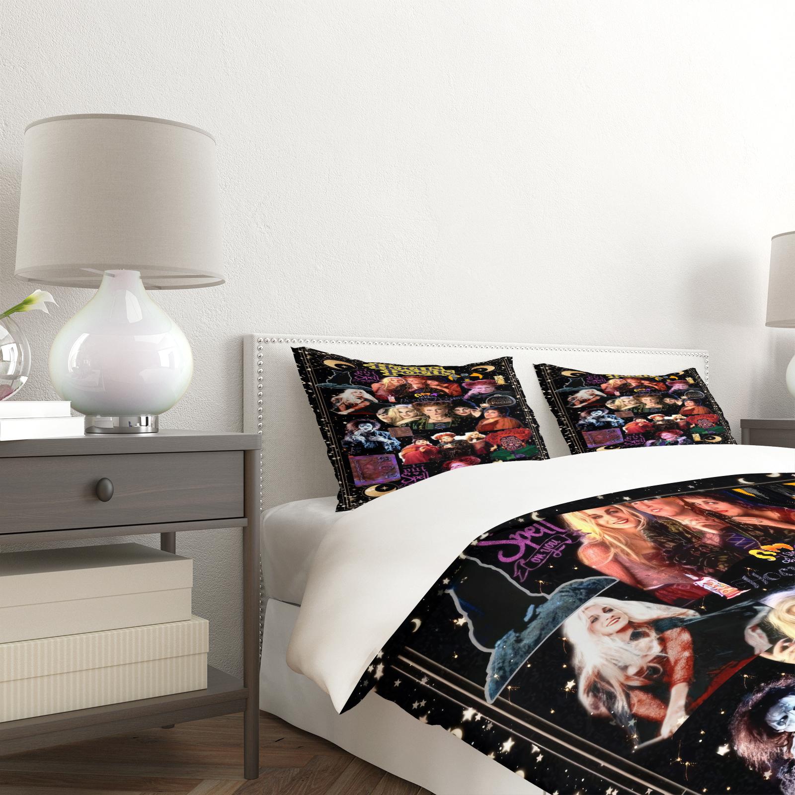 Soft Durable Hocus Pocus Bedding Set, Includes 1 Fitted Sheet and 1 or 2 Pillowcases, No Cotton Inner Core, Ideal for Daily Use, Holidays, Birthdays