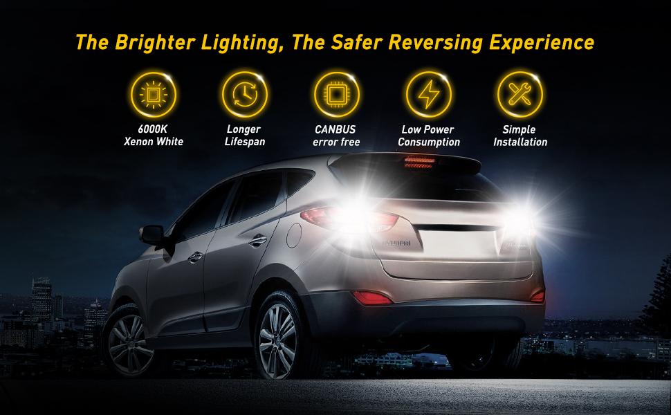 AUXITO 912 921 LED Bulb for Backup Light Reverse Lights High Power 2835 15-SMD Chipsets Error Free T15 906 922 W16W Bulbs, 6000K White Daytime Running Lights (Upgraded, Pack of 2)