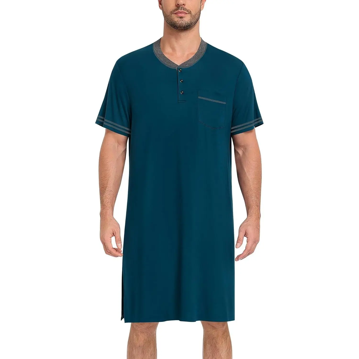 Men's Nightshirt Short Sleeve Nightgown Sleepwear Soft Loose Loungewear Lightweight Nightwear Comfy Sleep Shirt