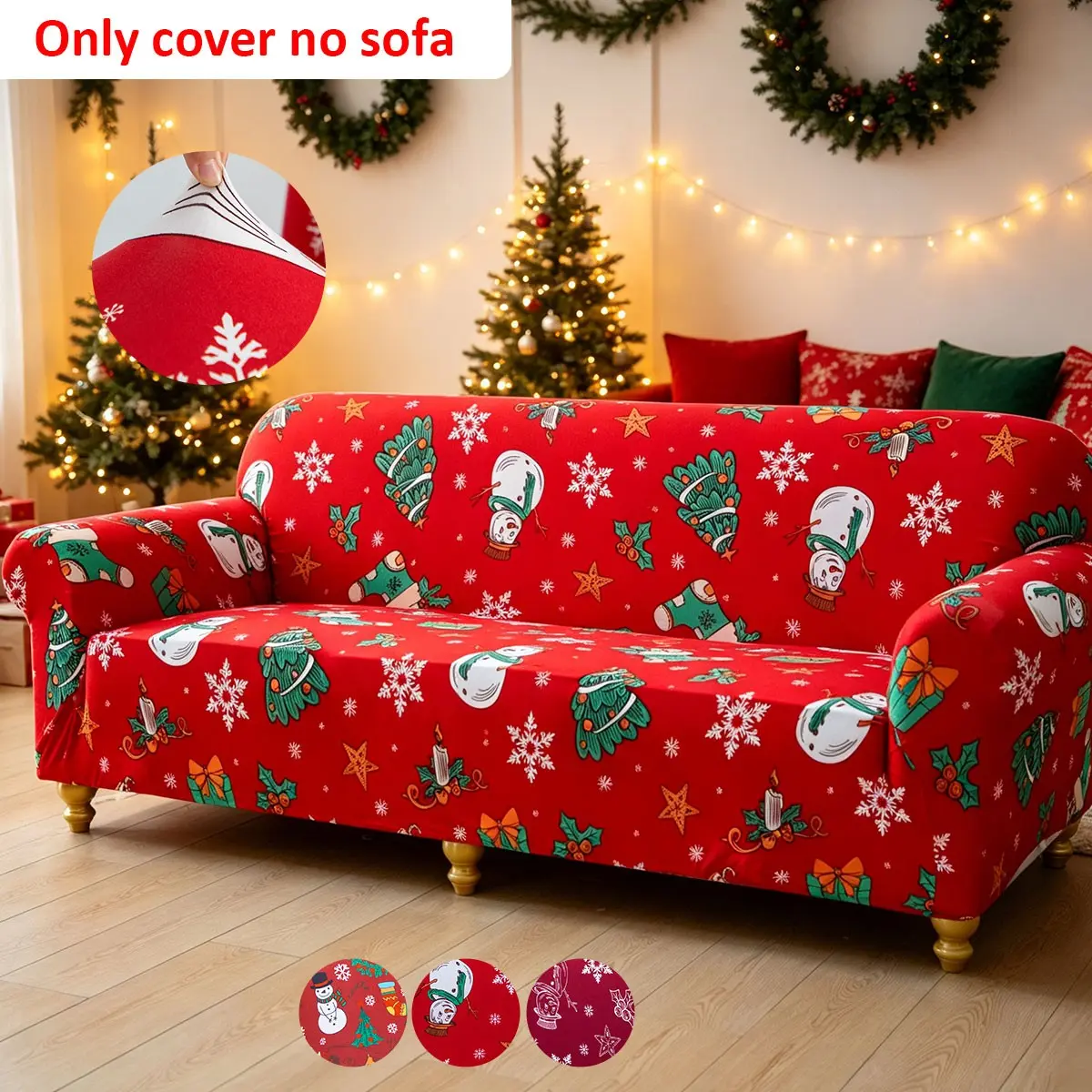 Christmas Sofa Covers, Single/Dual/Triple Seats, Santa, Tree & Snowman Prints, Sofa Protector, Couch Covers