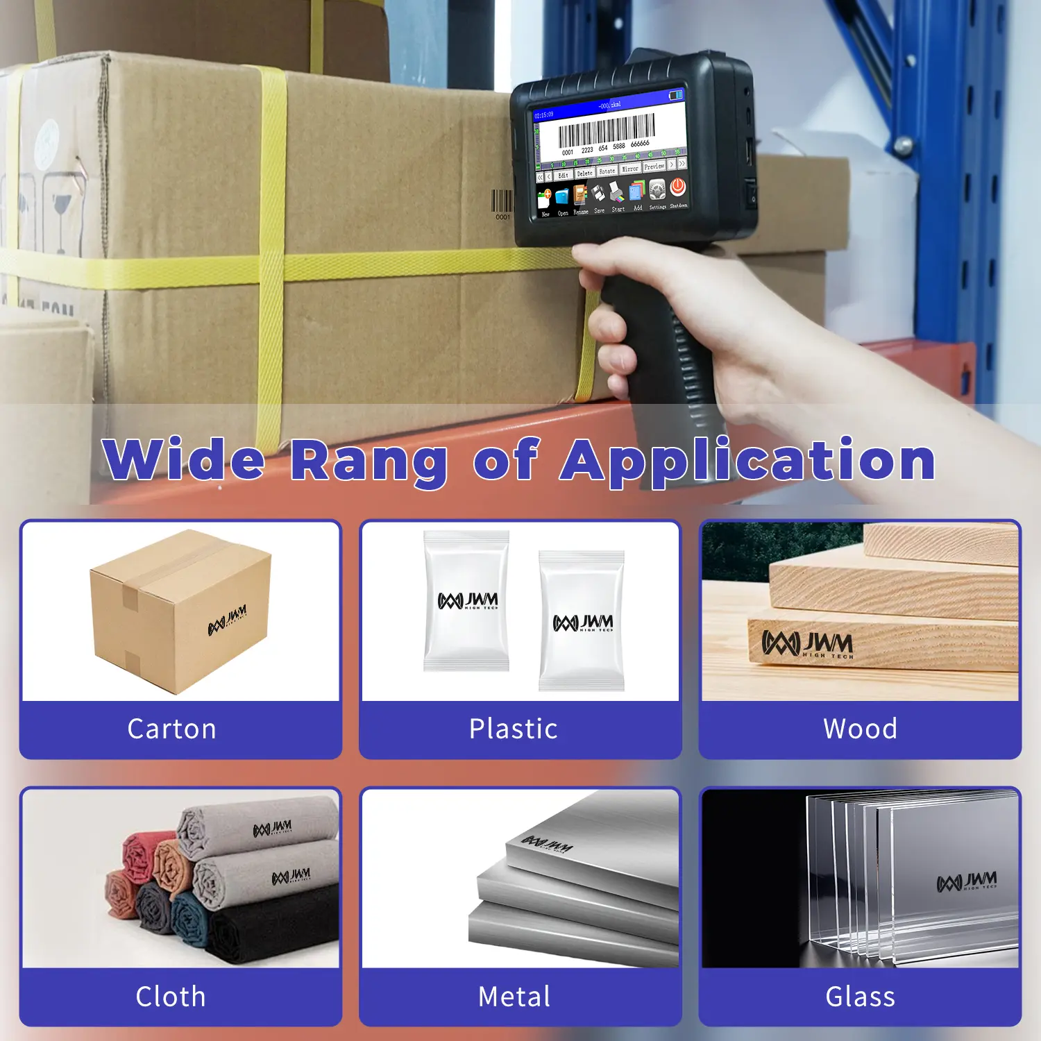 Handheld Inkjet Printer Adjustable Print Height 2-12.7mm, Smart Inkjet Coding Machine for Food Beverage Cosmetic Labeling