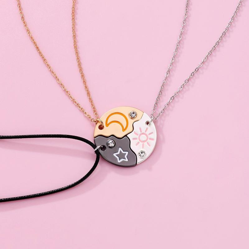 Interlock Soul Necklace Set for BFF and Family - Sun Moon Star Pendants Connect to Circle - 3 Piece necklace，Best friend necklace，Family necklace
