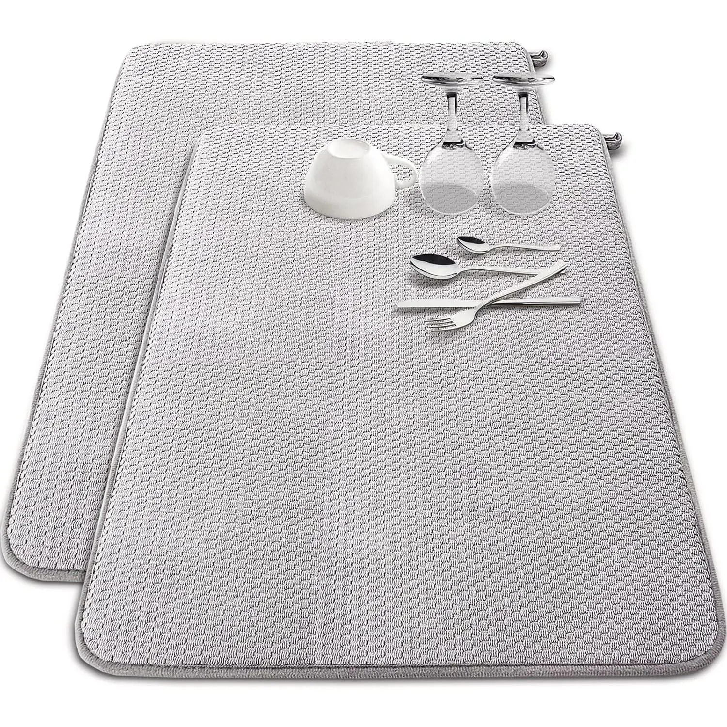 2 Pack Extra Large 30 x 24 Inch Microfiber Dish Drying Mat - Absorbent Quick Dry Kitchen Counter Pad, Gray