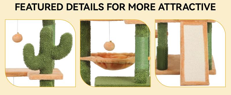 YITAHOME Tall Cactus Cat Tree Tower with Self-Grooming Brush, 37/60/76 in Cute Cat Climbing Tower for Indoor Cats with Cat Condo, Top Perch, Basktet, Sisal Scratching Posts and Board,Toy Balls