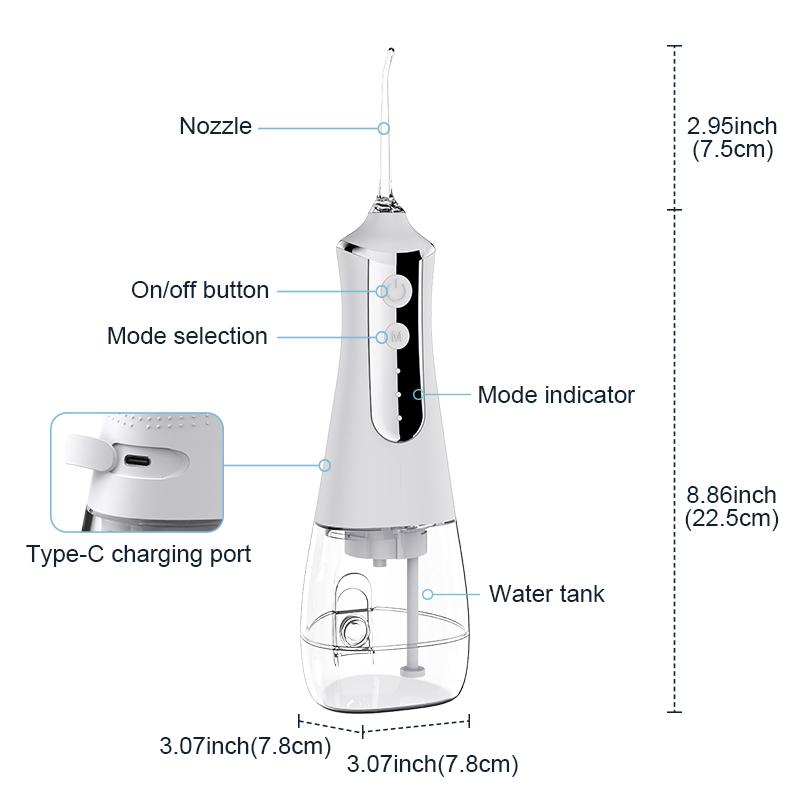 Portable Oral Irrigator 300ML, 3 Modes & 5 Nozzles, Rechargeable Water Flosser, Electric Dental Floss Machine, Cordless Water Flosser, Travel-Friendly Design