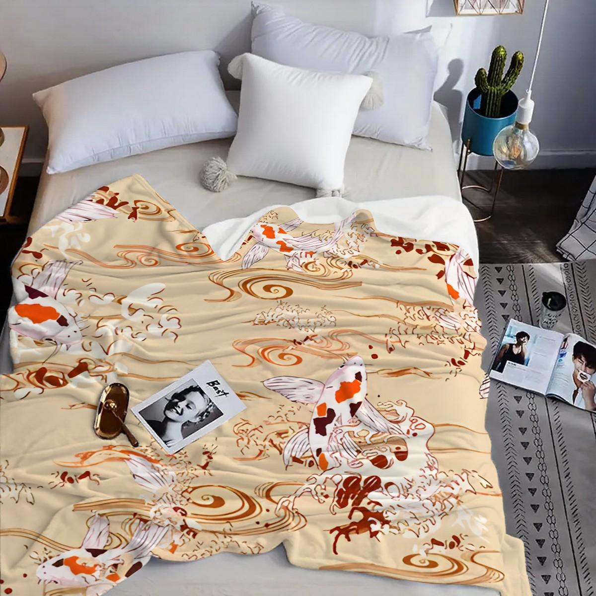 Soft Comfortable Portable Blanket, Koi Fish Cloud Print, Ideal for Bedroom Office Sofa Outdoor, Versatile Gift