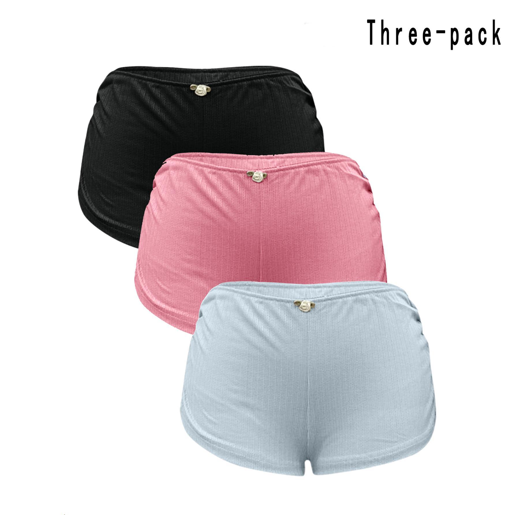 Women's Low Waist Side Slit Three-Pack Shorts Micro Stretch Pajamas Shorts Slim Fit Ruched Bottoms Cute Leggings,Available in multiple colors