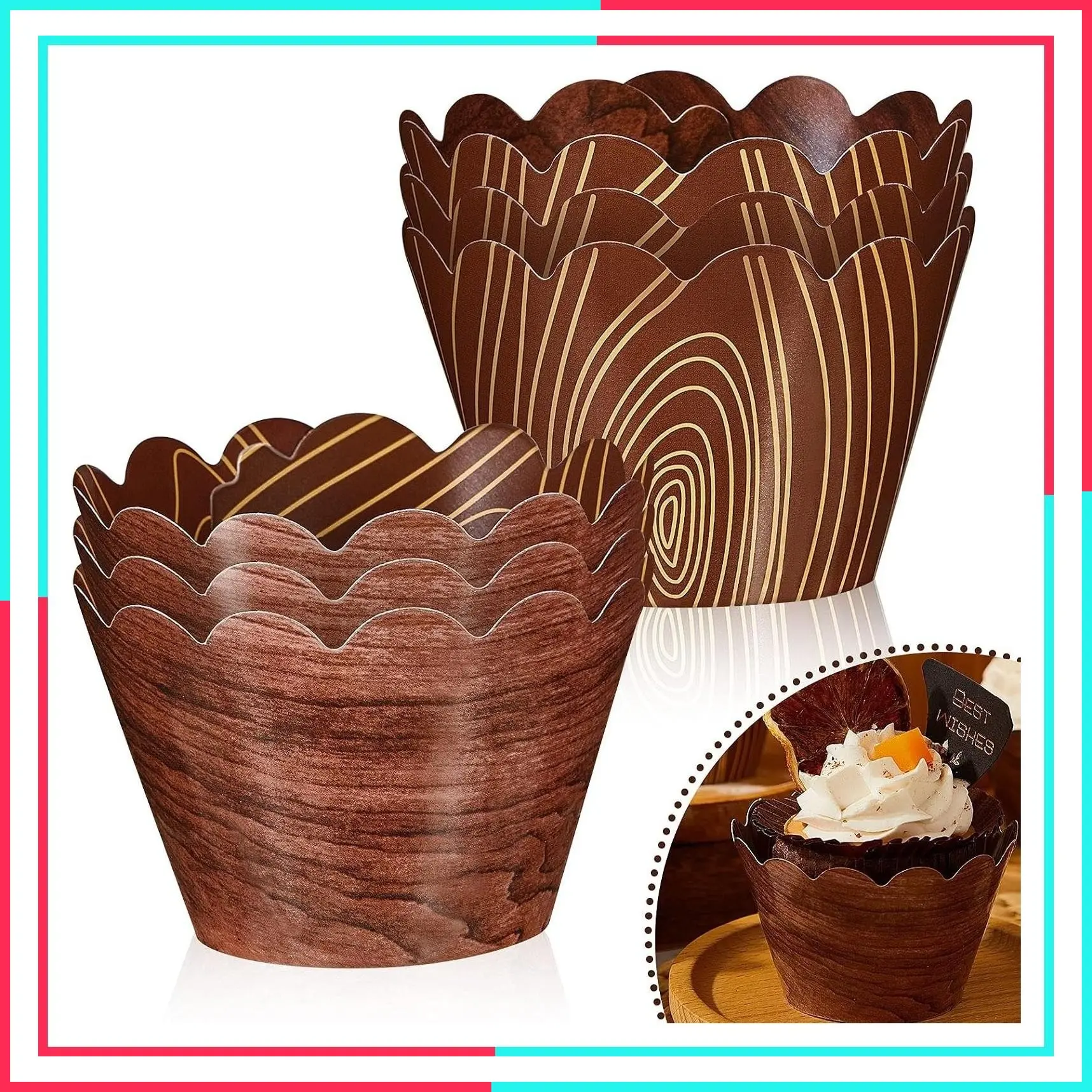 60 Pcs Wood Grain Cupcake Wrappers for Baby Shower