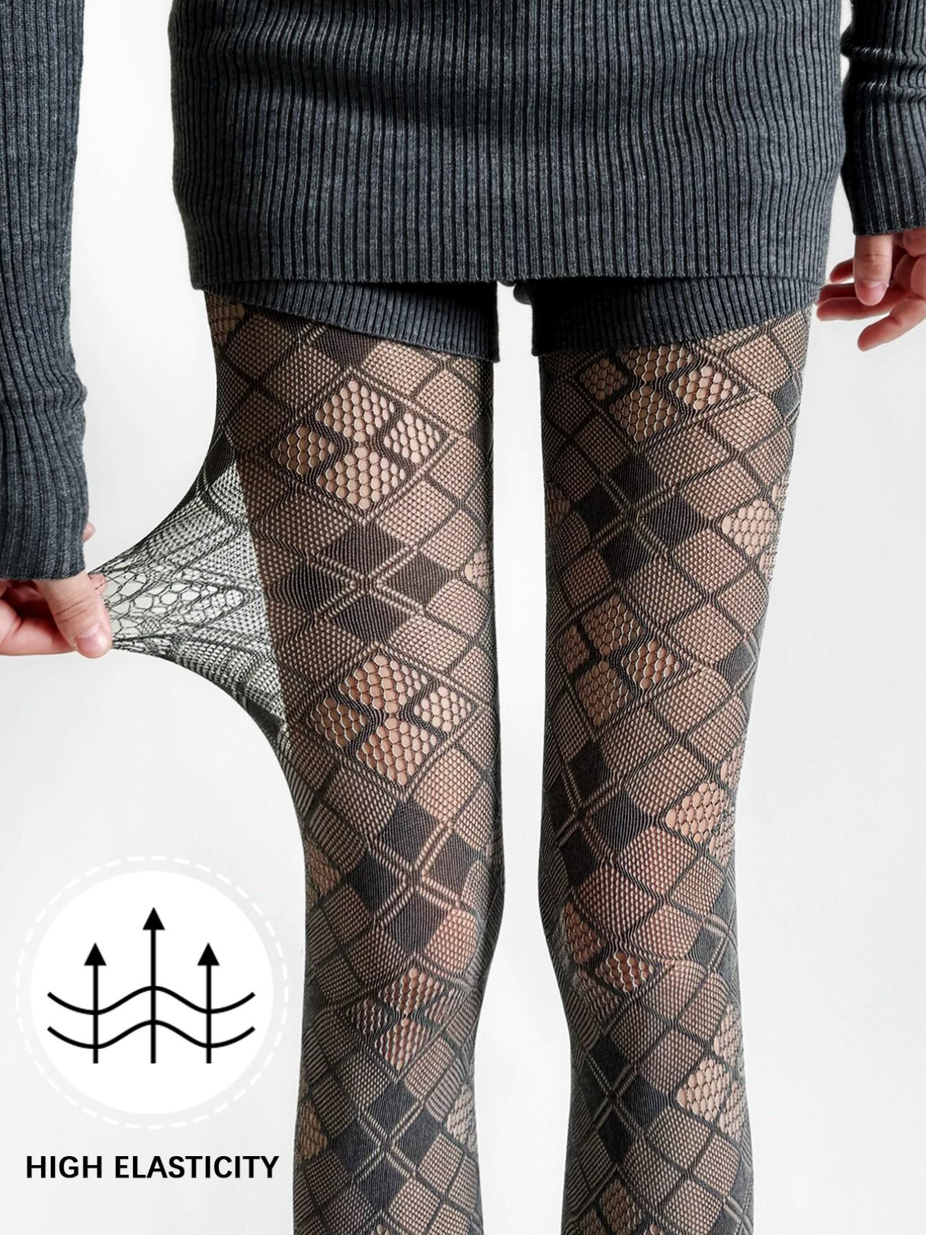 Y2K Sexy Grunge Layered Plaid Mesh Socks, High Elasticity Bottom Stockings, Vintage Embroidered Pantyhose, Boho Style