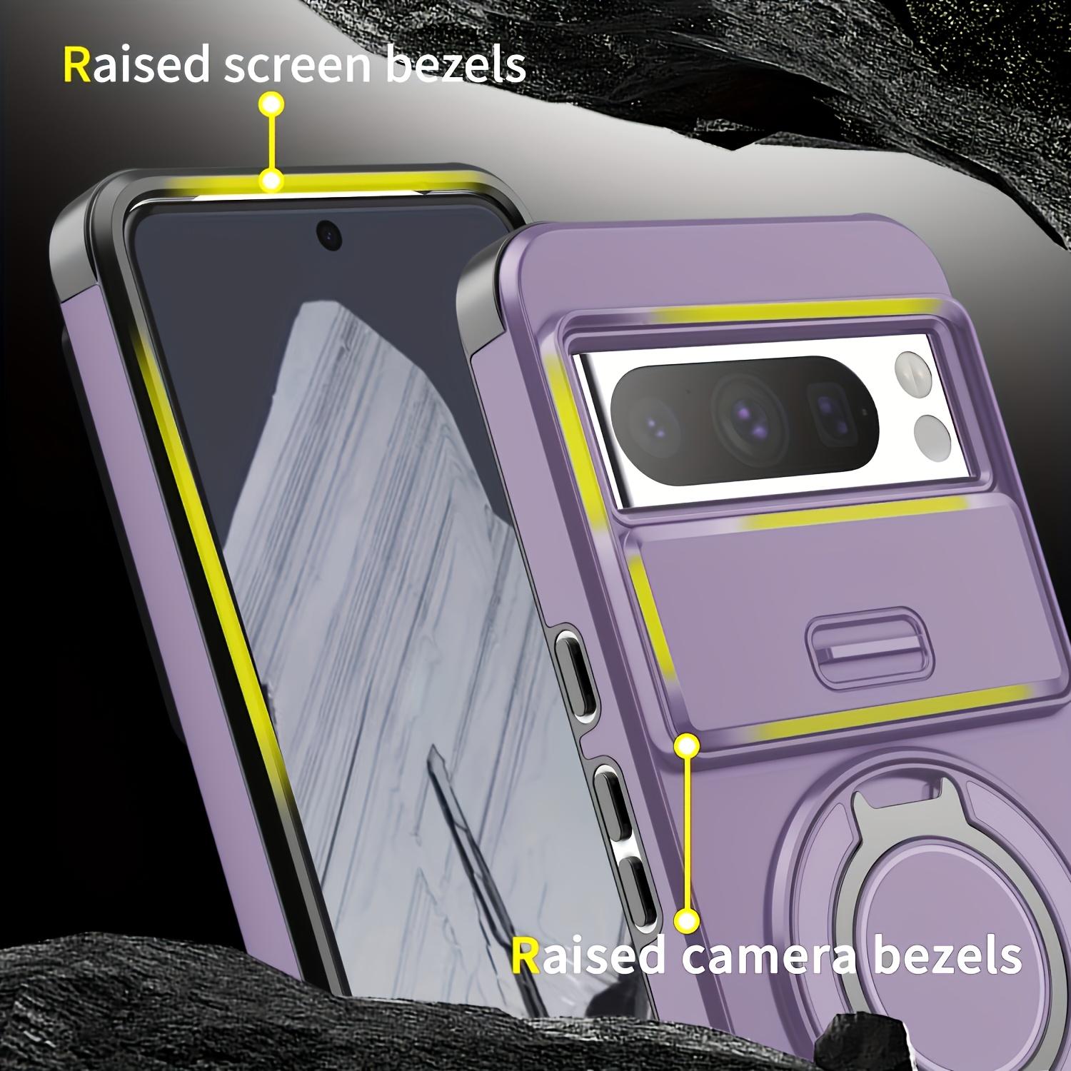 3 PCS [1 Phone Case with 2X Clear Screen Protectors] Suitable for Google Pixel 10 9Pro XL 10 9Pro 10 9A Pixel 8Pro 8A 7 Pro 7 Series, Shockproof 360° Rotating Metal Multi-functional Stand Phone Case with Sliding Lens Cap Protection