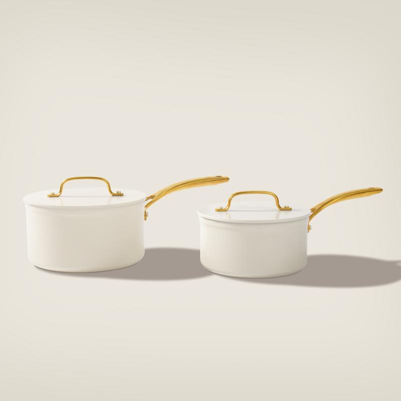 10pcs Golden Handle Ceramic Nonstick Cookware Set By Chef Power Sunray Series Oven Safe Kitchen Dining Pan Pot Utility white aesthetic cookware Frying