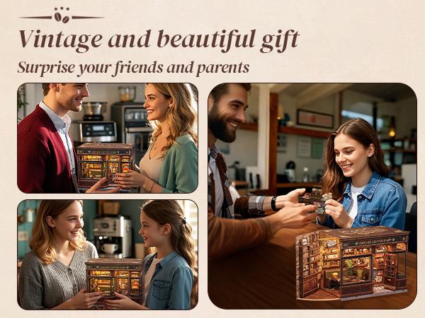 CUTEBEE CORNER COFFEE SHOP DIY Wooden Dollhouse Handmade Miniature Room with Furniture & Dust Cover Perfect Black Friday Christmas Gift