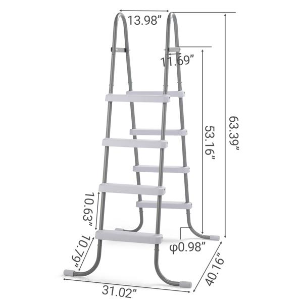 4-Step 52in Above Ground Pool Ladder - 300LB Capacity, Iron Grey Frame & White Steps, Fits Pools up to 52in