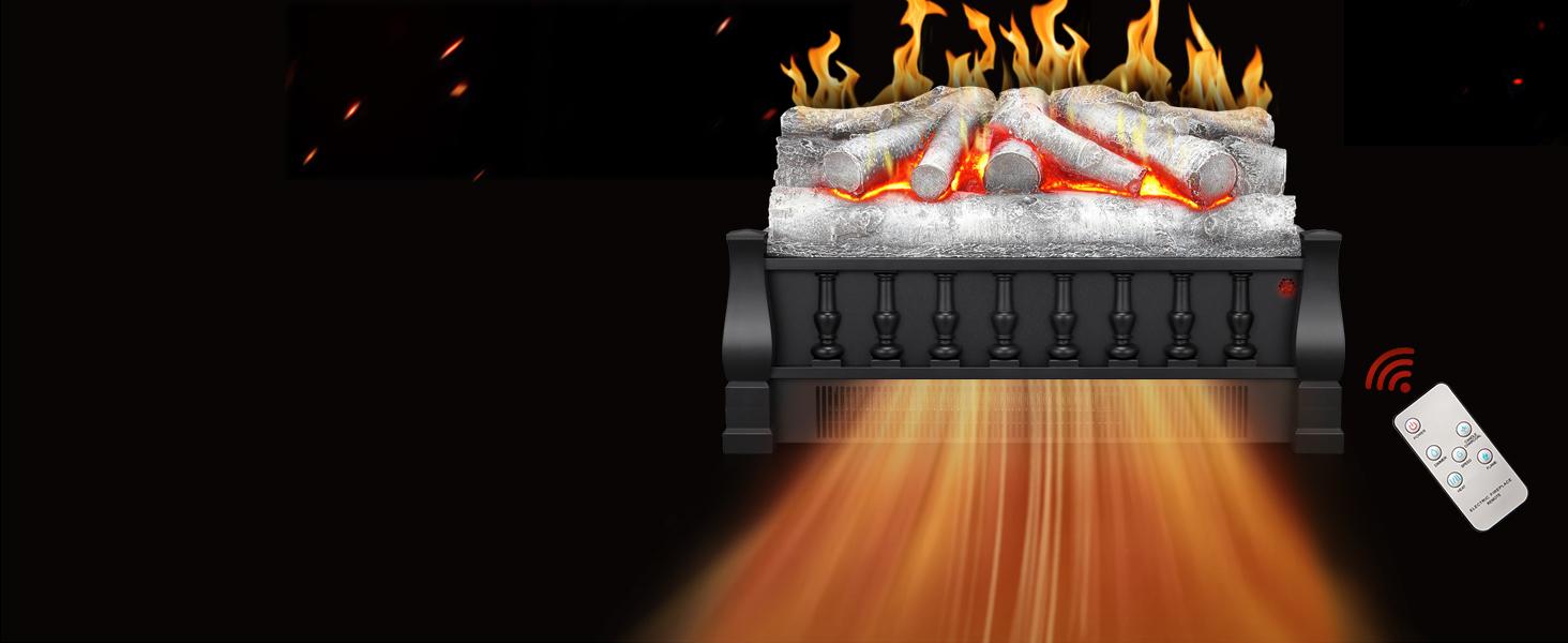 R.W.FLAME Electric Fireplace Log Heater,Remote Control, Adjustable Flame Brightness, Realistic Ember Bed, Overheat Protection, For Home and Office, 750W/1500W