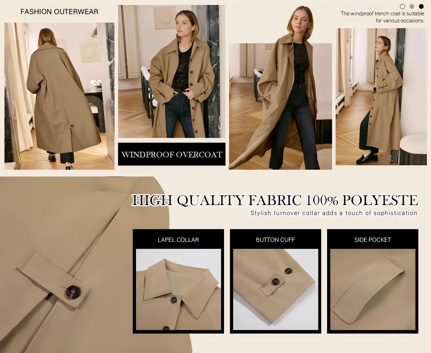 Tankaneo Womens Long Trench Coat Single Breasted Oversized Windproof Classic Lapel Fall Overcoat Jackets Outfit Tankaneo Womens Long Trench Coat Single Breasted Oversized Windproof Classic Lapel Fall Overcoat Jackets Outfit