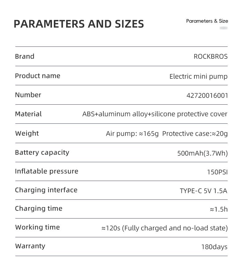 ROCKBROS Mini Bike Pump Portable Bike Tire Pump 150PSI Auto Shut-Off Air Pump with Presta and Schrader Valves Smart Air Inflator Mini Air Compressor for Bicycle and Balls