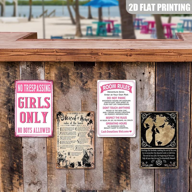 Cute Witch Poster Aluminum Sign, Magic Book Metal Wall Art Print, Halloween Decoration, 20x30 Cm, Universal Setting, No Precious Metal Plating