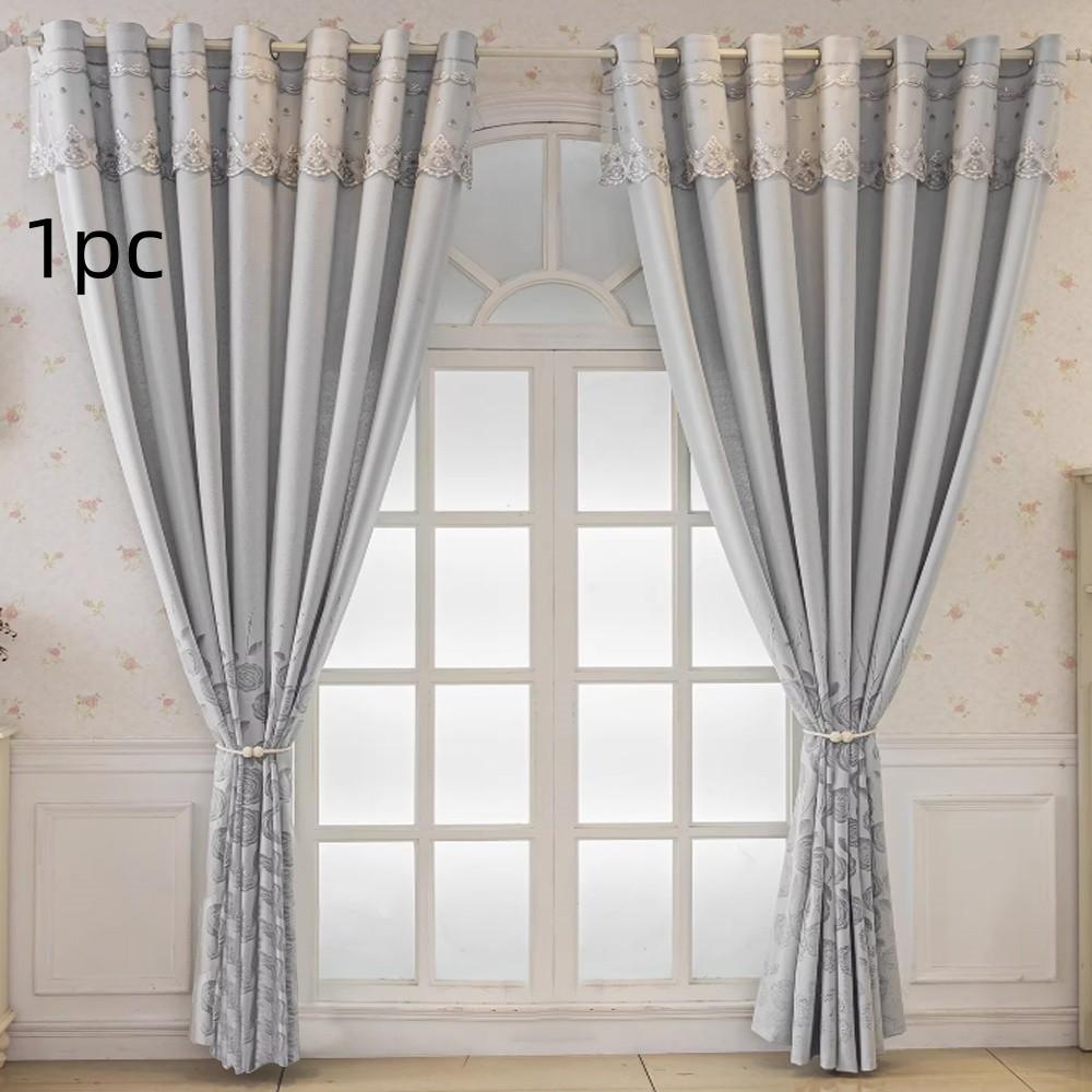 1pc French Vintage Light Rose Embroidered Sheer Curtain, Lace Trimmed Drapes for Living Room Bedroom Floor-To-Ceiling Window Decor