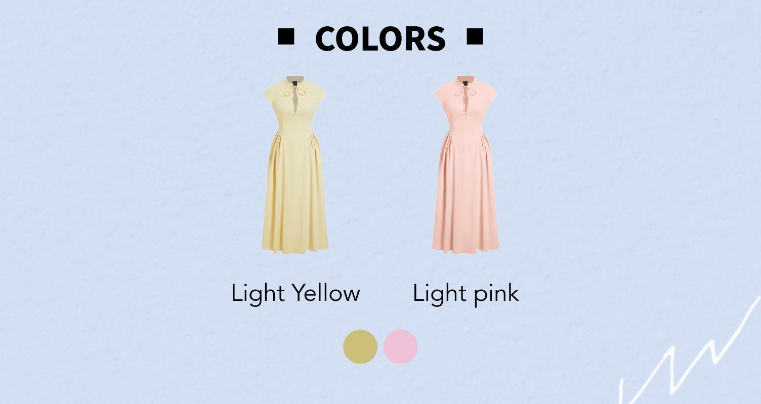 Cider Stand Collar Tie-Neck Short Sleeve Draped Pocket Flared Maxi Dress
