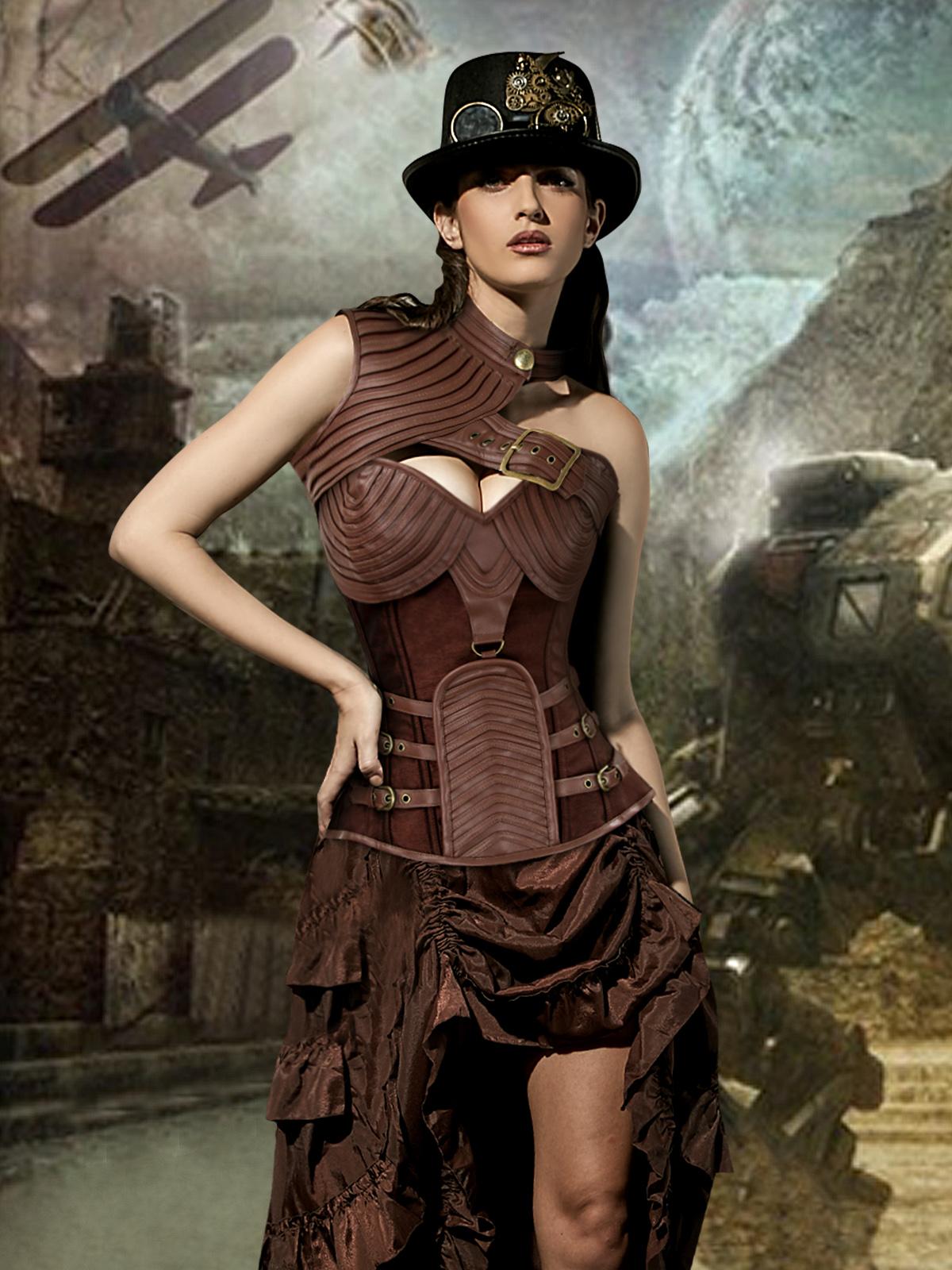 Women\'s Steampunk Gothic Heavy Strong Steel Boned Corset with Zipper Steampunk Gothic Heavy Strong Steel Boned Corset with Zipper  main image 3