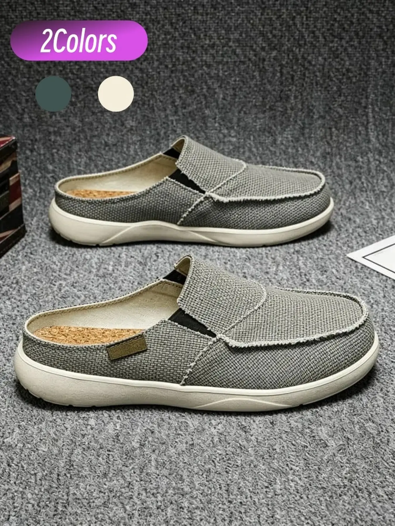 Daily Wear Men Vintage Canvas Backless Slides Frayed Distressed Style Cork Breathable Sweat-absorbent Insole EVA Lightweight Anti-slip Platform Lazy Casual Shoes For Home Commute Trips