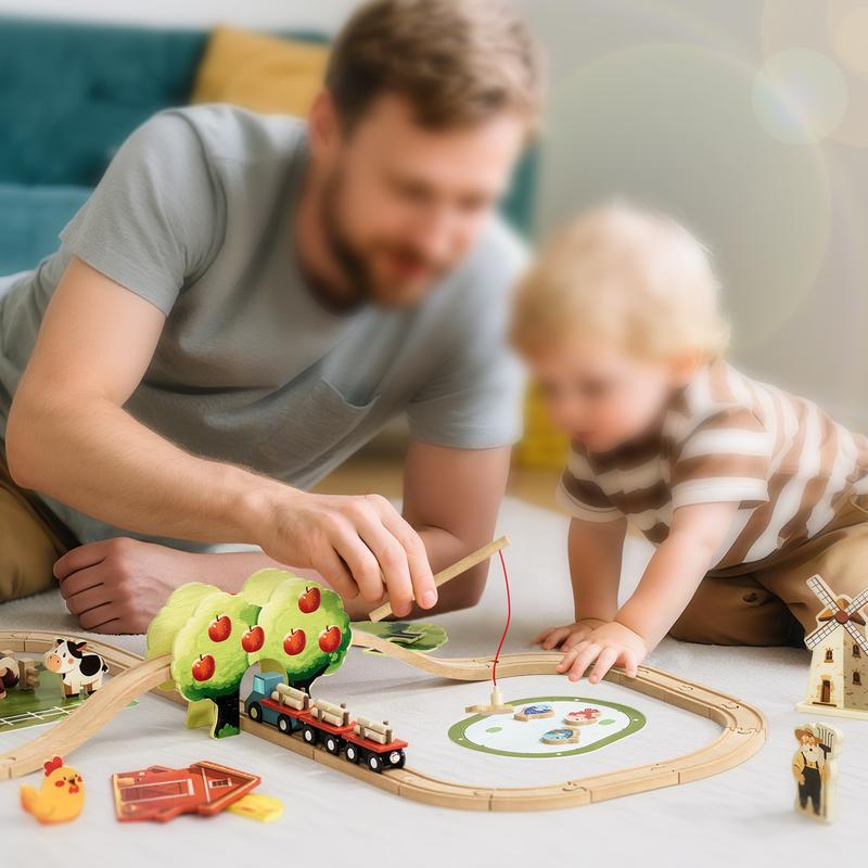 Lehoo Castle 38pcs72pcs Wooden Train Set, Train Set for kids, Wooden Train Track for Girls, Train Set with Tracks & Accessories, Unicorn Toys for Girls, Montessori Toys for Boys & Girls