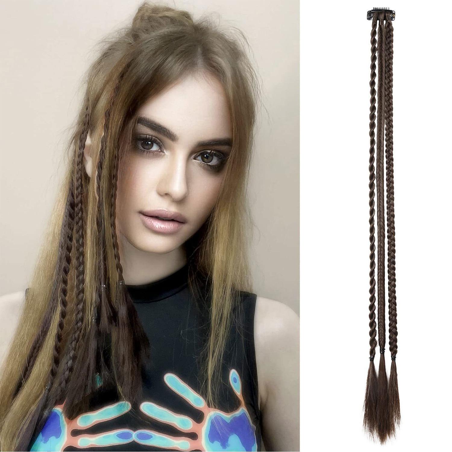 Three-strand braided hair extensions for women, BB clip-in boxing braids, 2-piece set