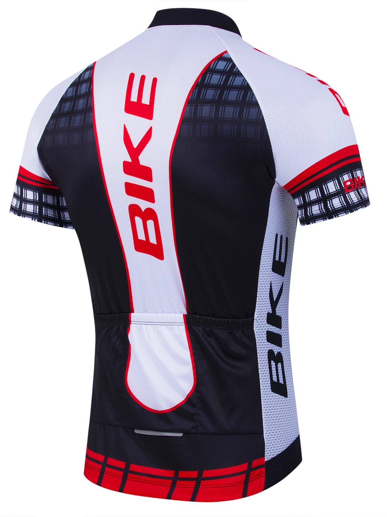 Men's Professional Cycling Shirt, Breathable Polyester Knit Fabric, Geometric Pattern, Round Neck Short Sleeve, Spring/summer/autumn