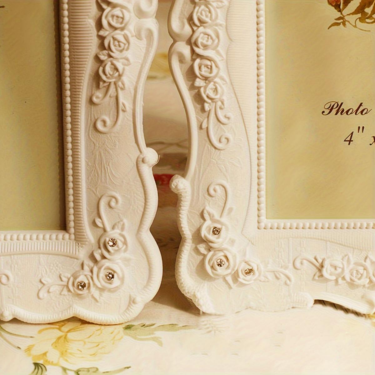 8 Inch Vintage Picture Frame with Rose Flower Design, Vintage Frames for Tabletop or Wall Display, Elegant Design with a black velvet backing, Horizontally or Vertically Use, Photo Frame for Home Decor Wedding