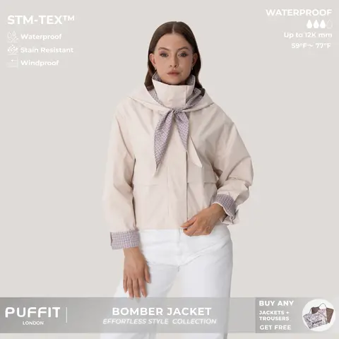 PUFFIT Effortless Style Funnel Neck Bomber Jacket With Adjustable Hem,High Neck Zip-Up Casual Outerwear,Stain Resistant,Windproof,Women's Rain Jacket,Breathable Stylish,Inner Pocket Design,Outdoor Sport,Fall&Winter Jacket,Womenswear,2026 Shopping