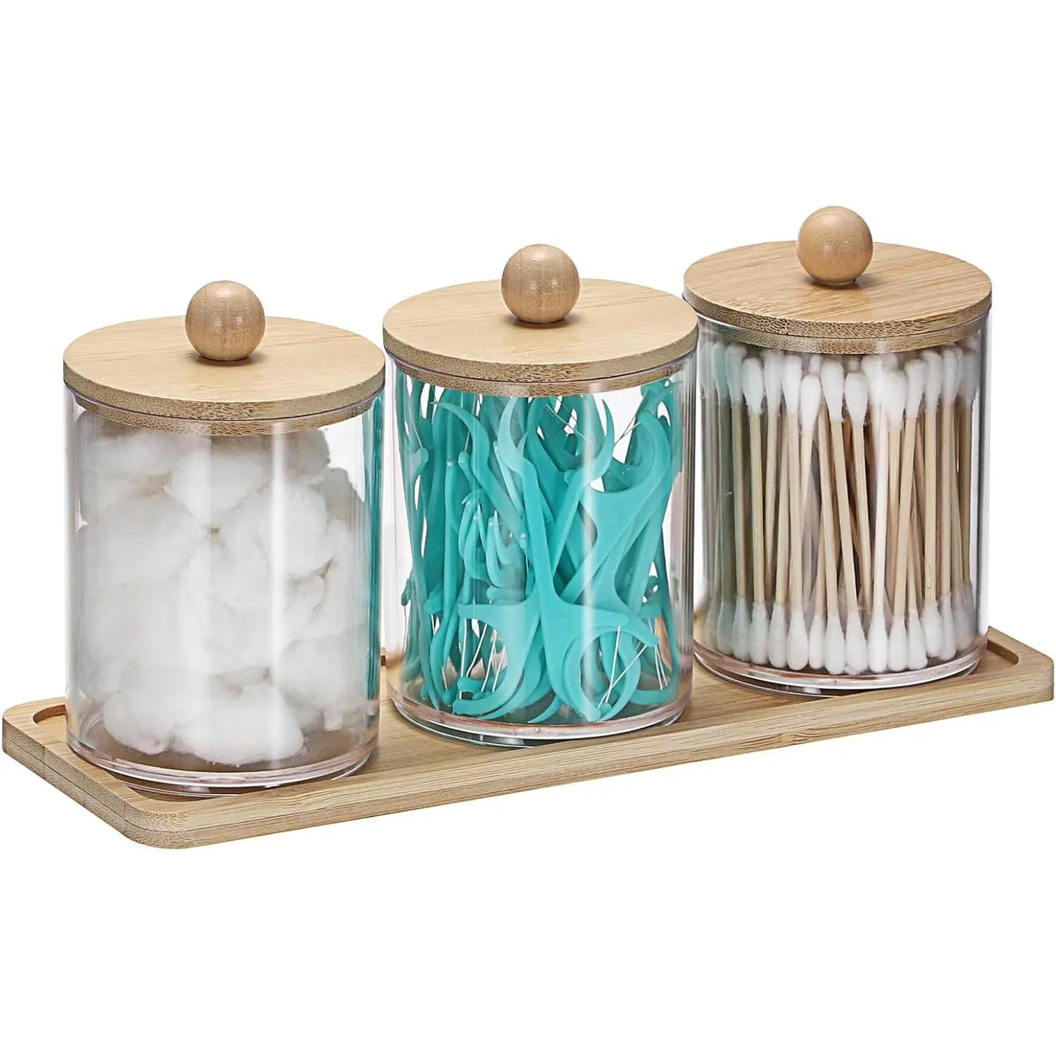 Qtip Holder with  Tray Clear  Ball Holder  Swab Dispenser Bathroom Storage Canister with Lid Qtip Dispenser for Bathroom Office,3 Pcs