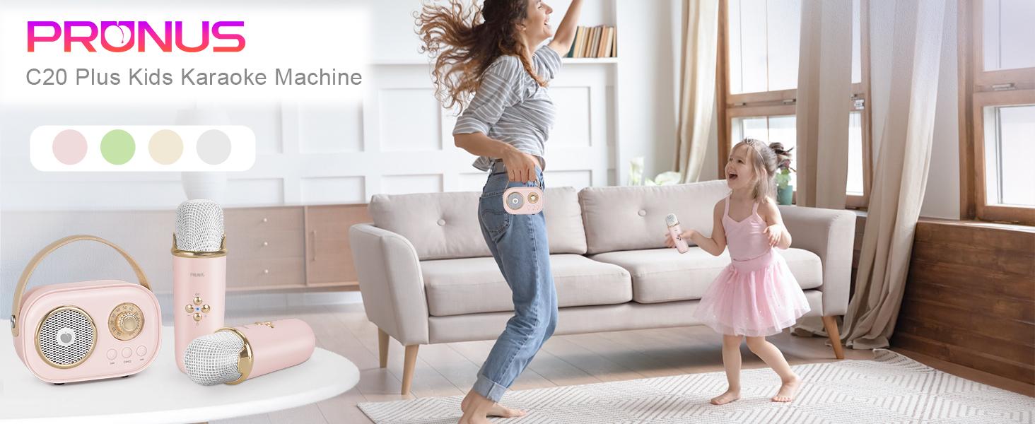 PRUNUS C20 Mini Karaoke Machine Portable Bluetooth Speaker with Wireless Microphone 6 Sound Modes for Adults&Kids Birthday Home Farmily Friends Party Gifts for Girls Boys Friends Ktv speaker