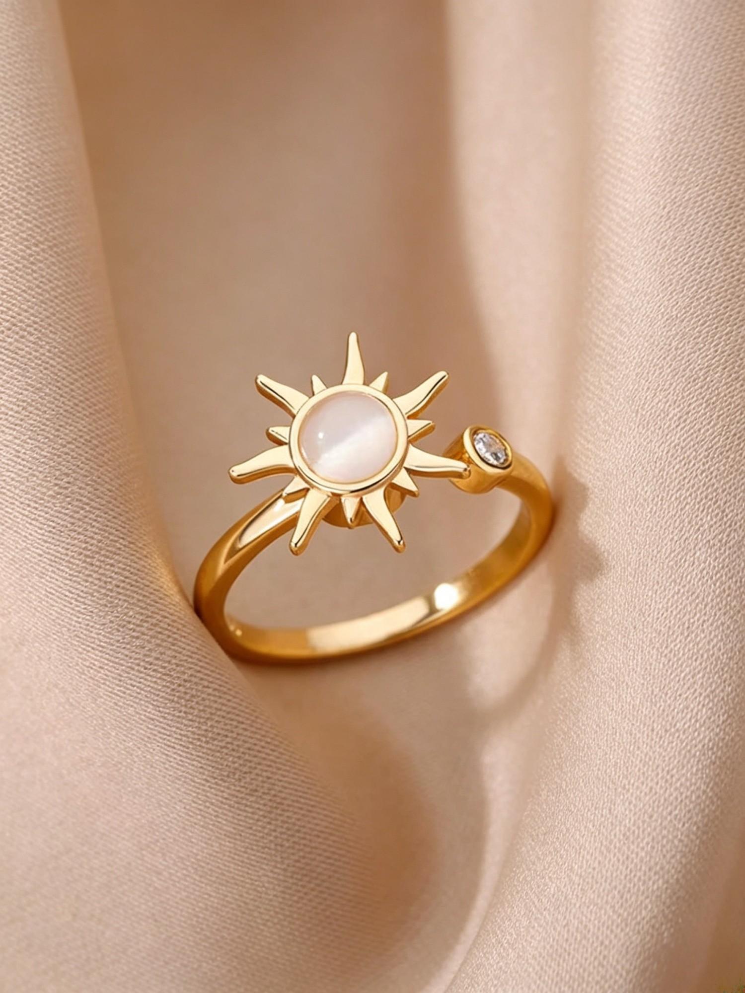 2pcs Spinning Sunburst Stress Relief Adjustable Open Stackable Finger Rings, Gold Plated + Silver Plated Set, Calming Fidget Jewelry Rings for Women, Daily Casual Party Birthday Gift, Viral Aesthetic Trendy Jewelry