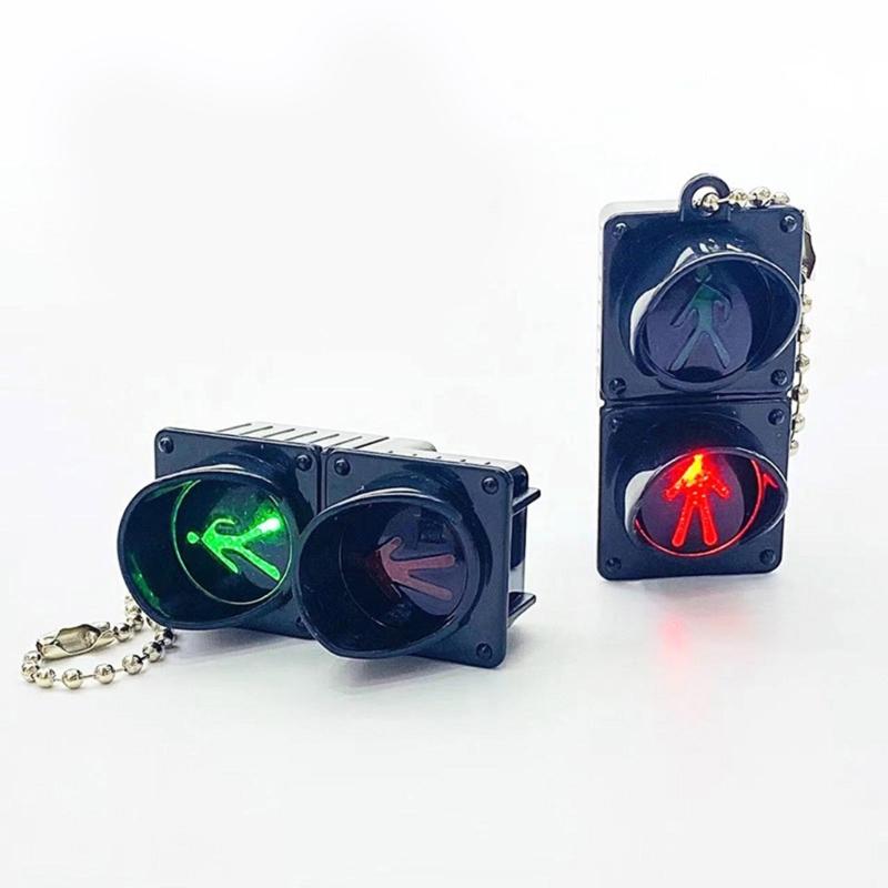 2Pcs Simulation Electronic Traffic Light Keychain Pendant Mini Pedestrian Light LED Light-emitting Toy Kids Cognitive Toy Gift