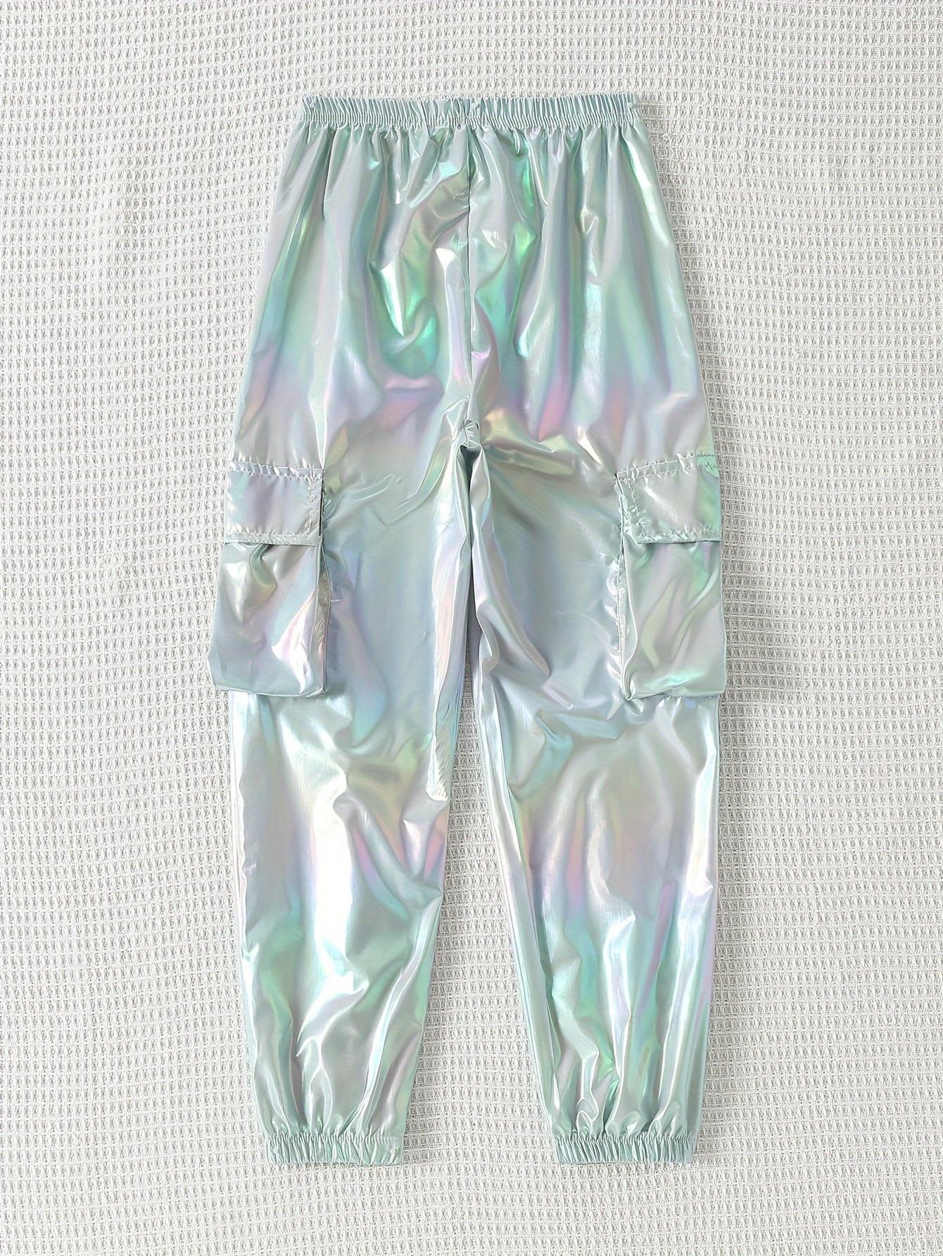 Girls' Fashionable and Unique Cool Holographic Flap Pocket Pants