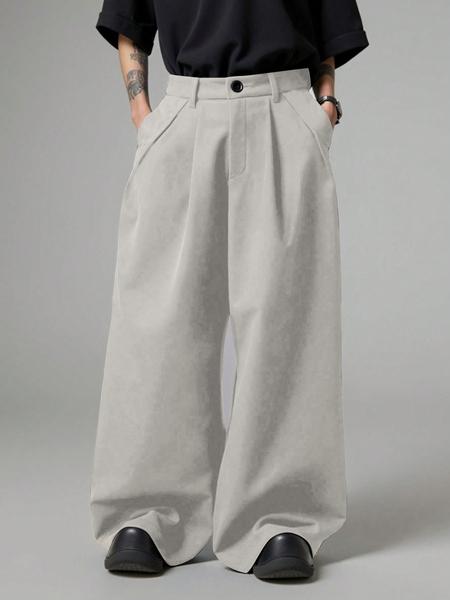 Men's Solid Color Wide-Legged Dragging Pants, Loose Street Fashion Casual Comfy Pocket Trousers for Daily Wear, Trendy Men's Bottoms for All Seasons
