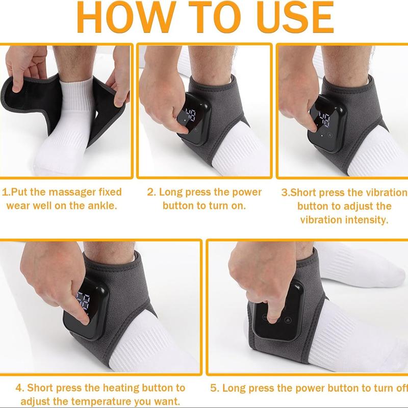 Heated Ankle Massager with Vibration, 3 Heating Levels, Foot Massage Device, Ankle Heating Pads, Heated Ankle Wrap for Sports Relax Home/Travel, Relaxation Aid