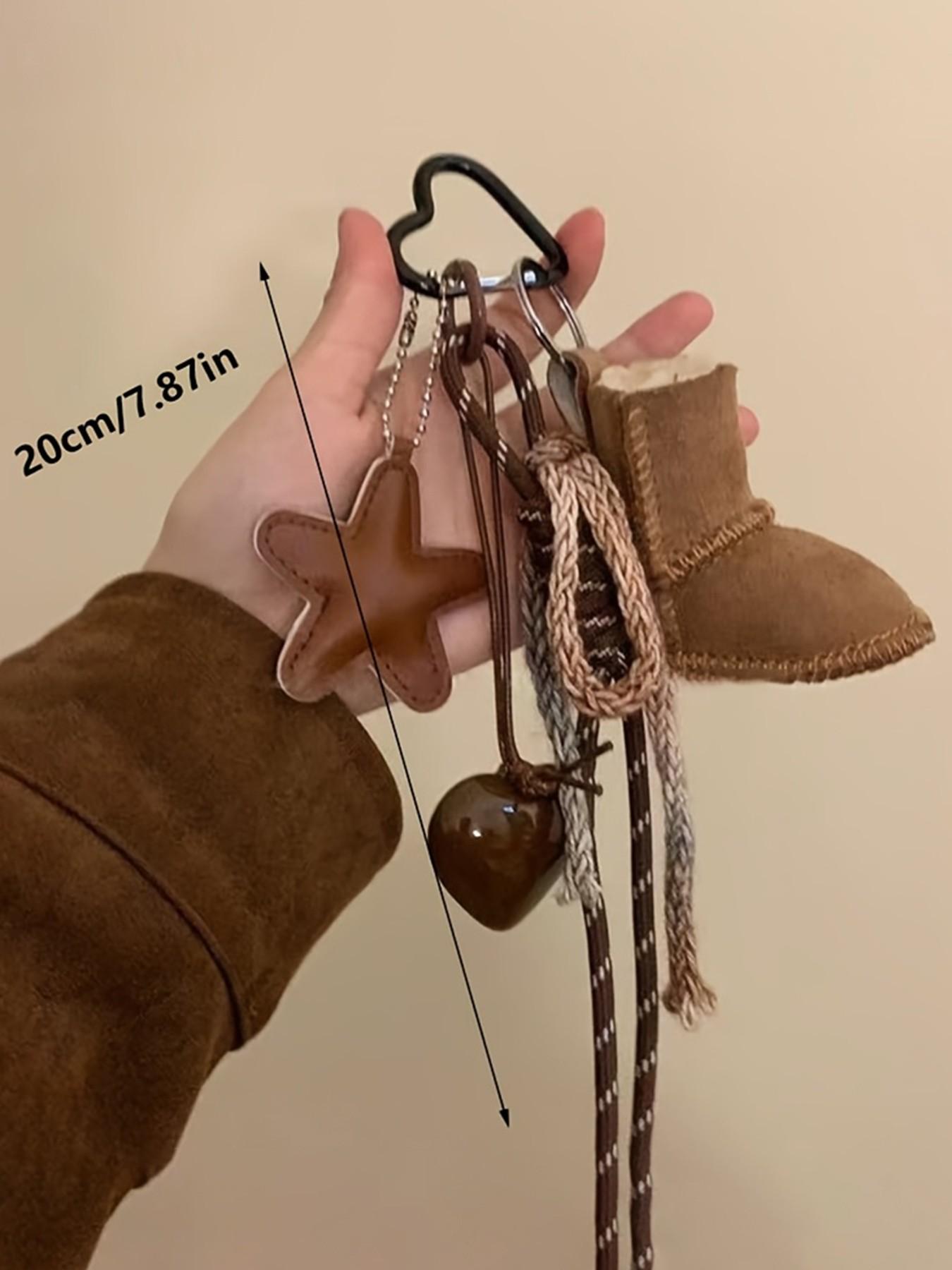 Fashion Star and Heart Keychain, Braided Rope Bag Accessory, Handbag Charm, Holiday Gift, Cute Style, All Seasons