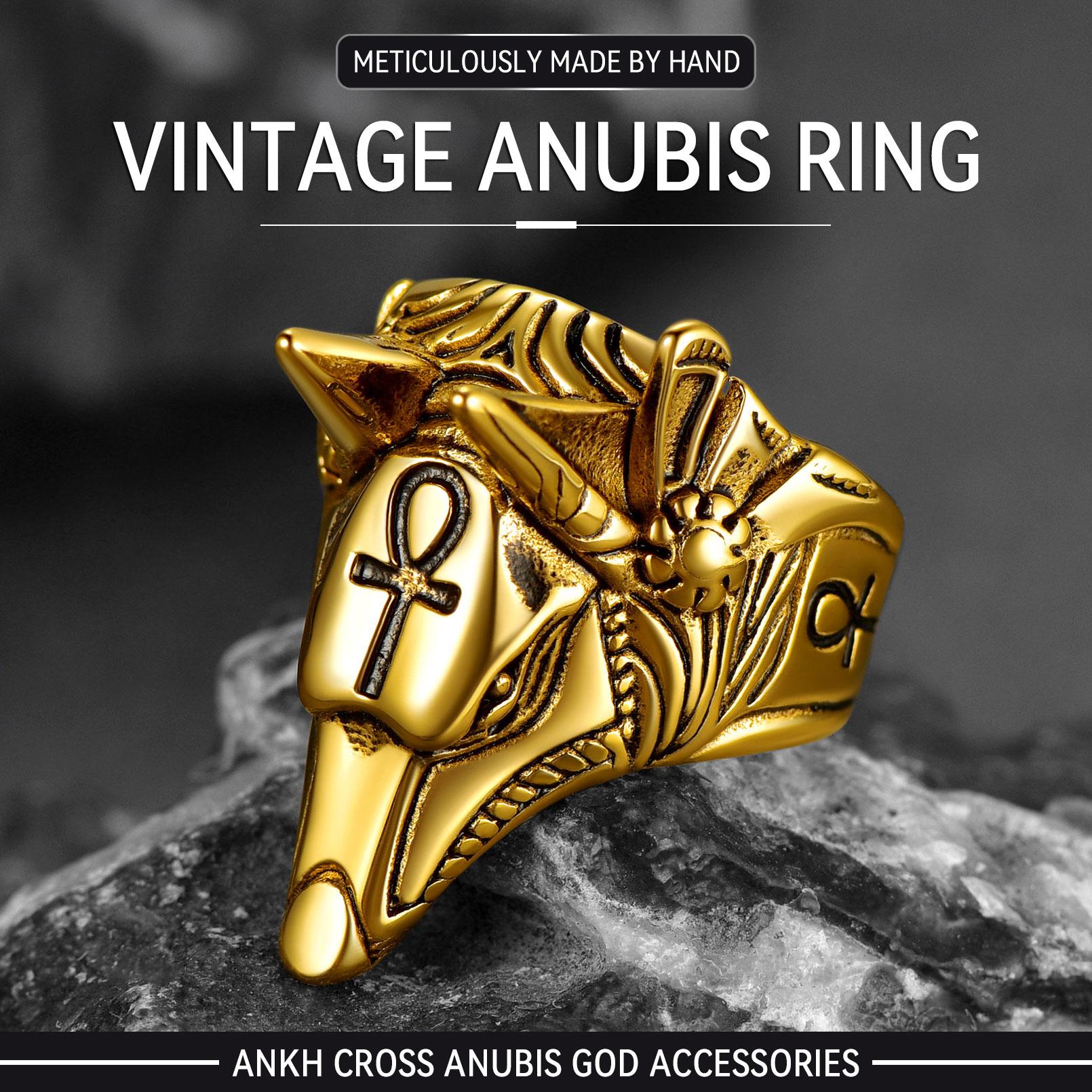 U7 Anubis Rings Vintage Ankh Cross Amulet Chunky Ring Ancient Egyptian Jewelry for Men U7 Anubis Rings Vintage Ankh Cross Amulet Chunky Ring Ancient Egyptian Jewelry for Men