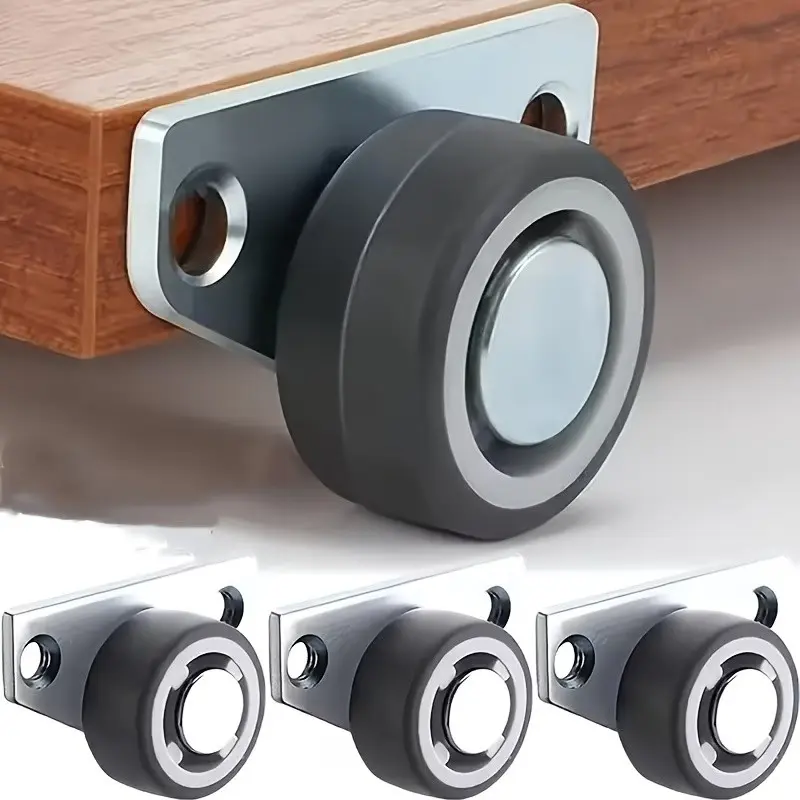 12-Piece Set Furniture Drawer Casters, Durable Silent Smooth 1.25 Inch Side Mount, Metal Surface Industrial Flat Bottom, Modern Aesthetic