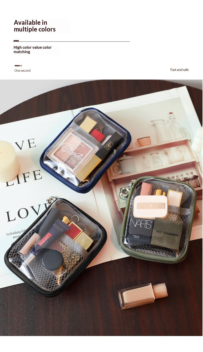 Small Clear Makeup Bag for Purse Travel Cosmetic Case Transparent Toiletry Bag with Zipper, Portable Make Up Organizer Traveling Compact Car Bag for Essentials