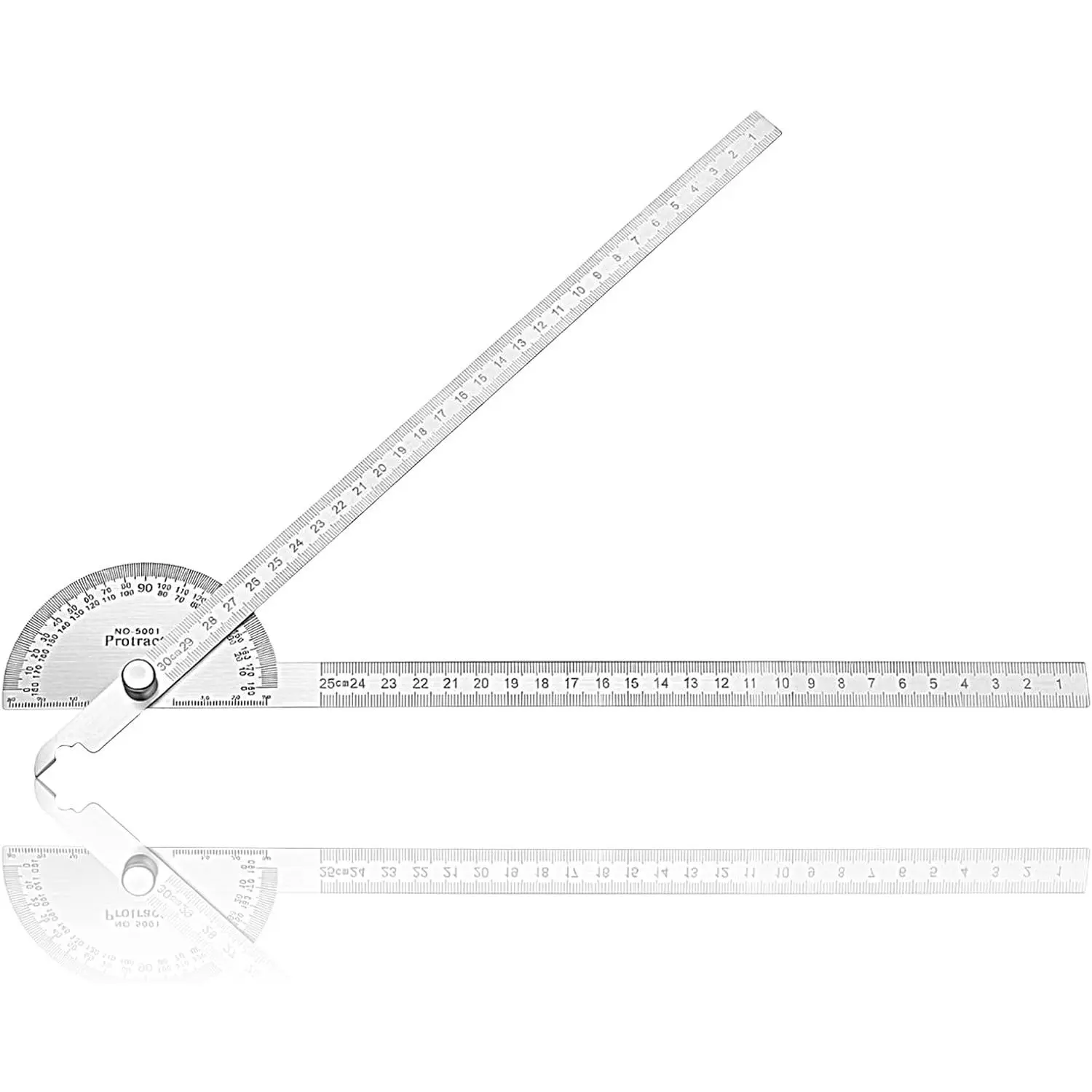 Stainless Steel Angle Protractor, 0-180 Degrees Metal Protractor 30 cm/ 11.8 Inch Two Arm Angles Finder Ruler Woodworking Ruler