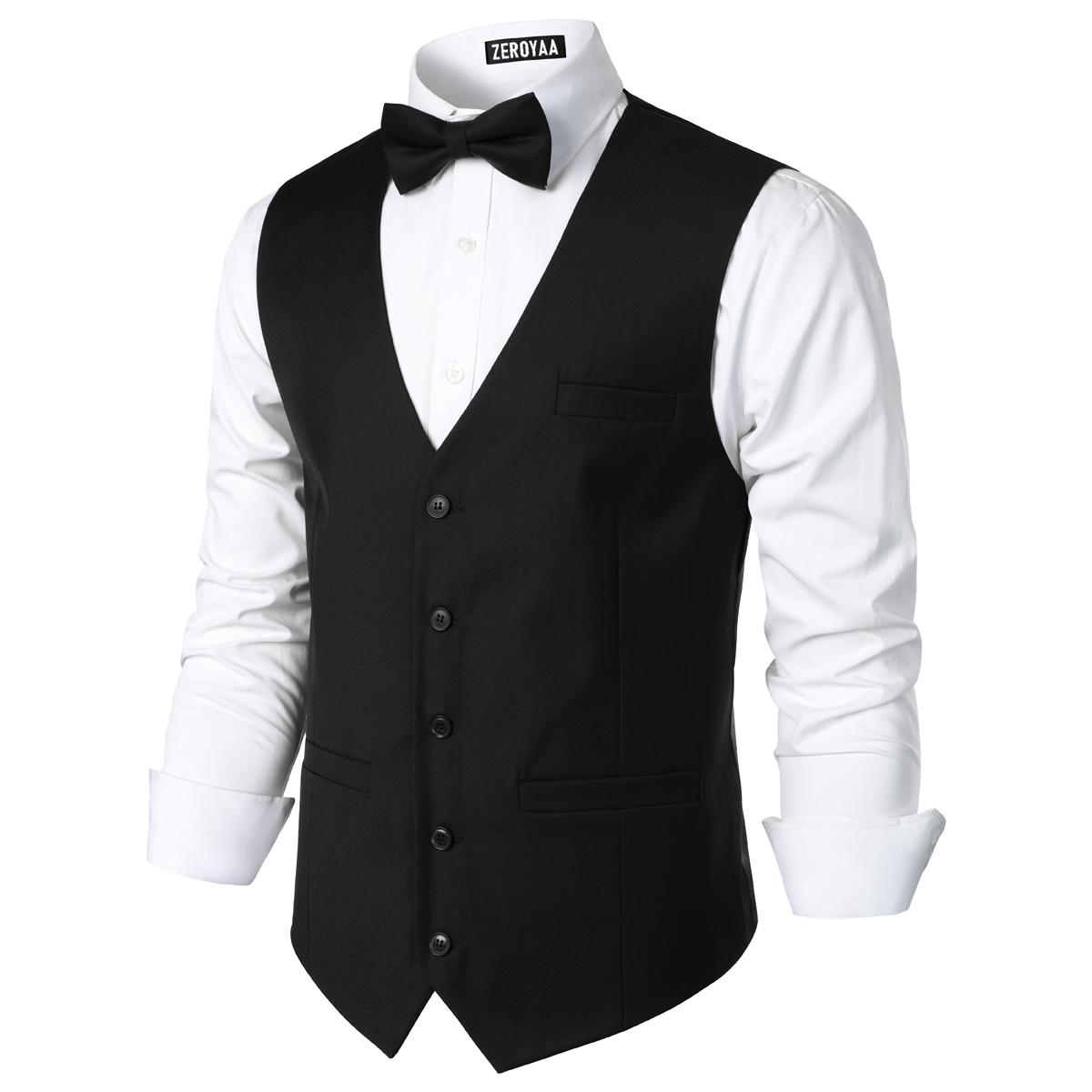 ZEROYAA Men's Hipster Urban Design 3 Pockets Business Formal Dress Vest for Suit Tuxedo