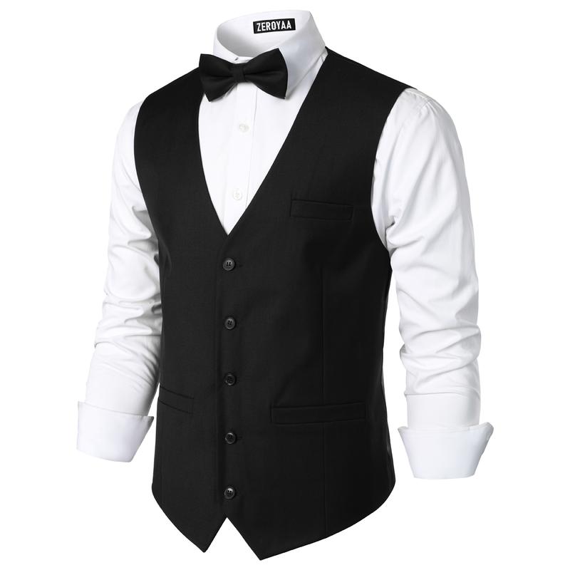 ZEROYAA Men's Hipster Urban Design 3 Pockets Business Formal Dress Vest for Suit Tuxedo